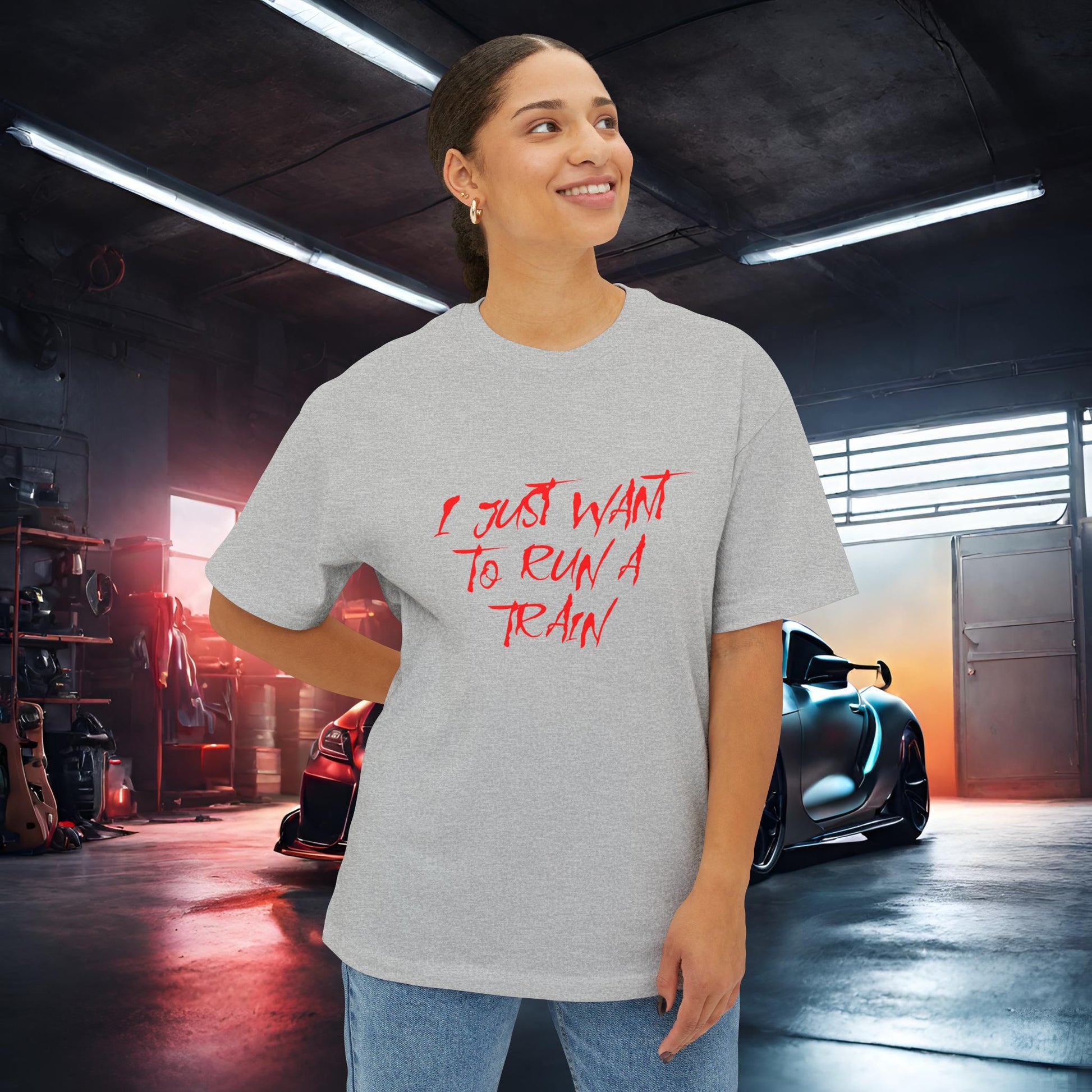 I Just Want To Run A Train-Premium, Ultra Soft Unisex Oversized Boxy Tee Printify by The Night Shift Automotive Apparel