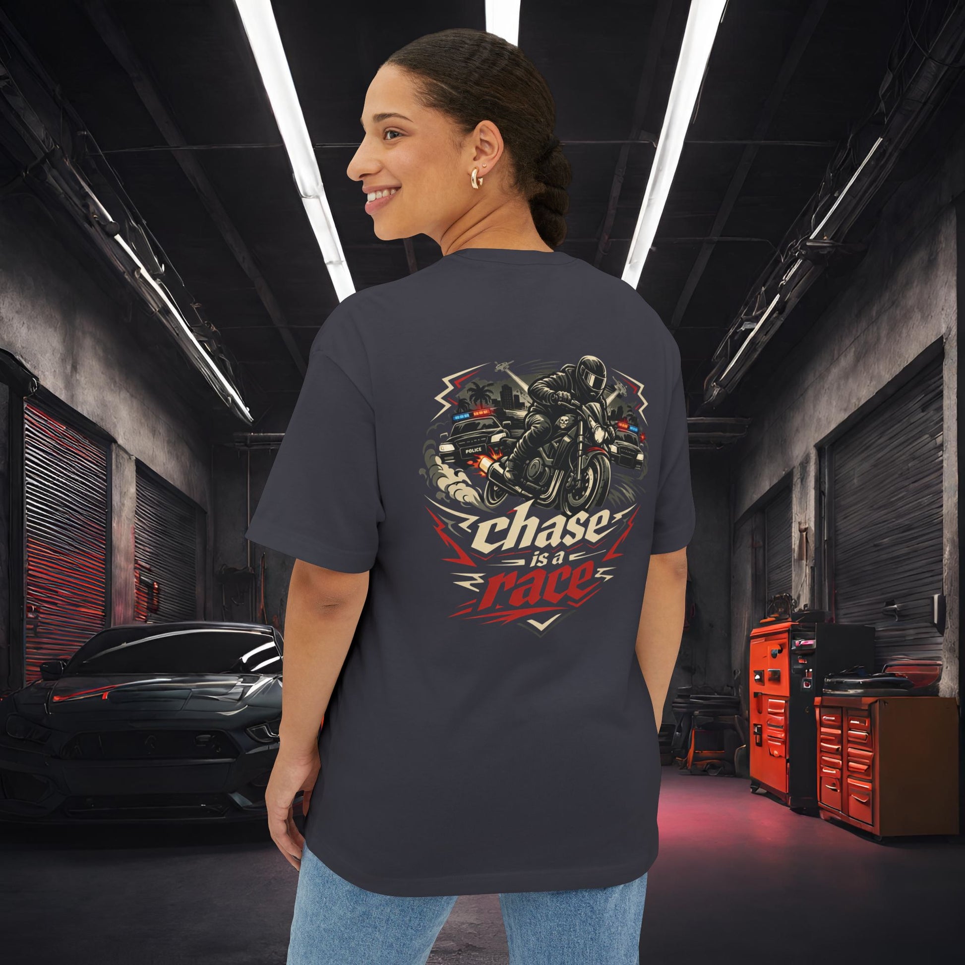 Chase Is A Race-Premium, Ultra Soft Unisex Oversized Boxy Tee Printify by The Night Shift Automotive Apparel