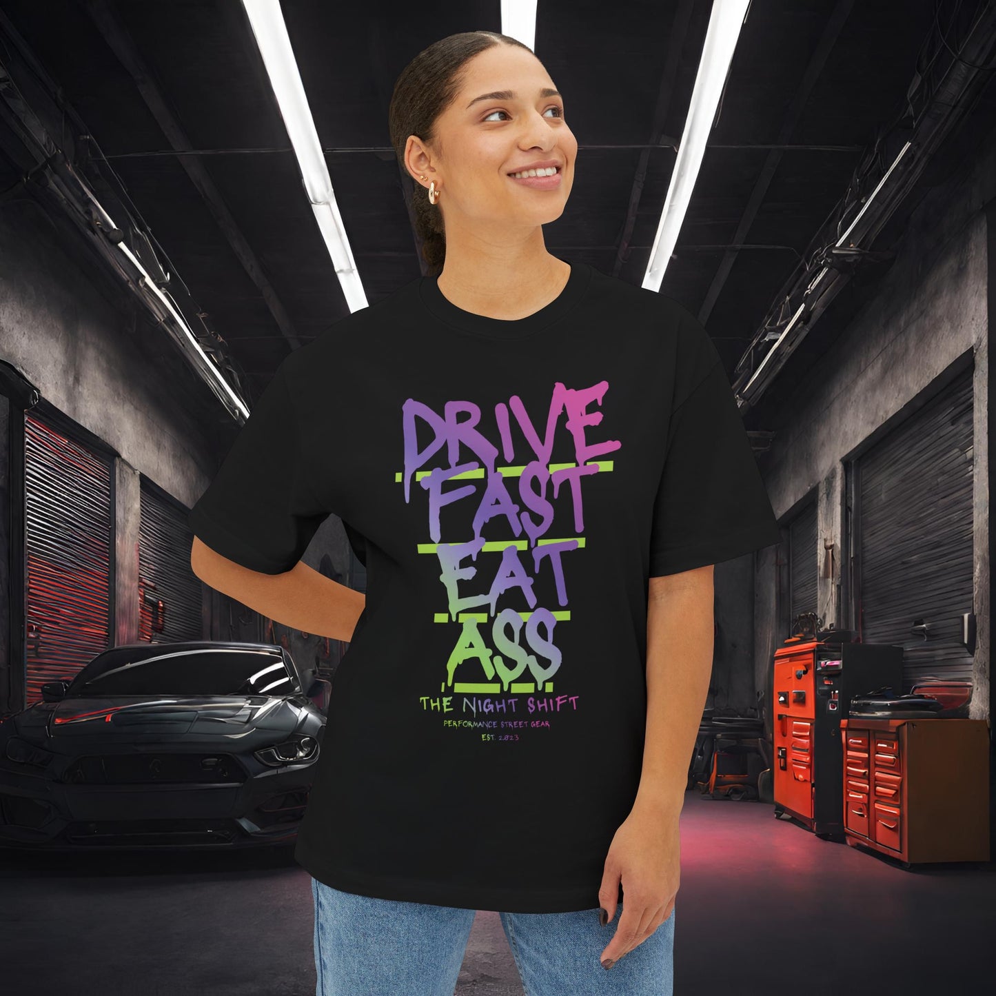 Drive Fast, Eat Ass-Premium, Ultra Soft Unisex Oversized Boxy Tee