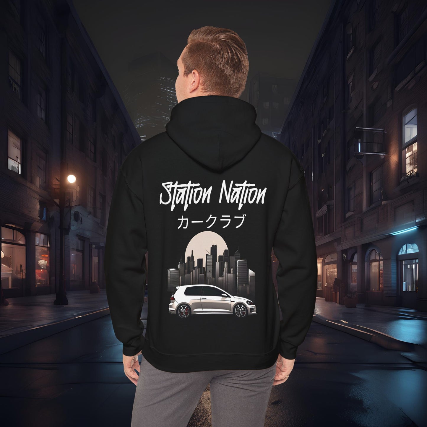 Station Nation-Ultra Soft, Premium Hoodie Black Printify by The Night Shift Automotive Apparel