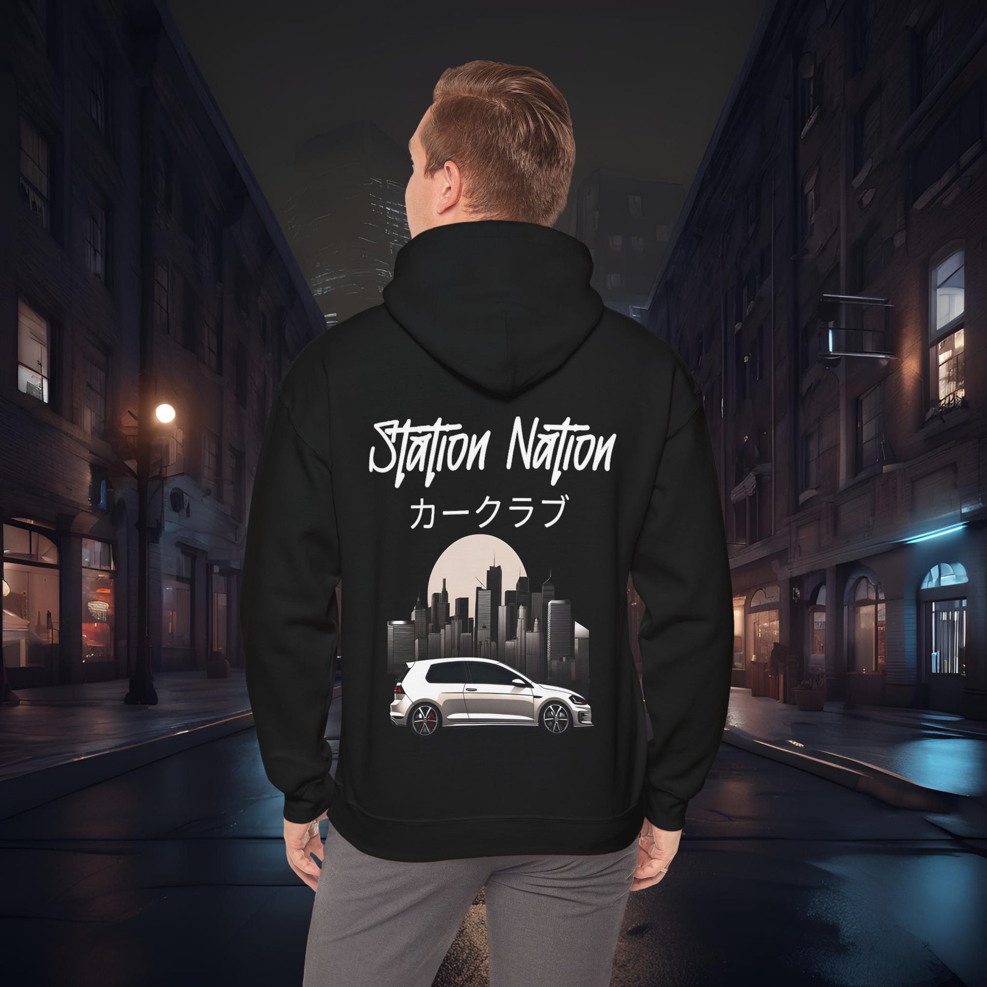 Station Nation-Ultra Soft, Premium Hoodie Black Printify by The Night Shift Automotive Apparel