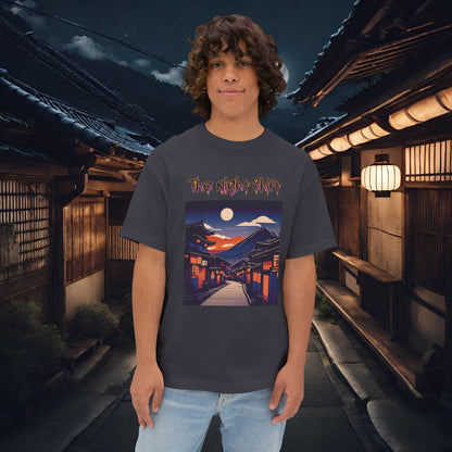 Volcanic Japanese Traditional Village-Premium, Ultra Soft Unisex Oversized Boxy Tee Dark Grey Printify by The Night Shift Automotive Apparel