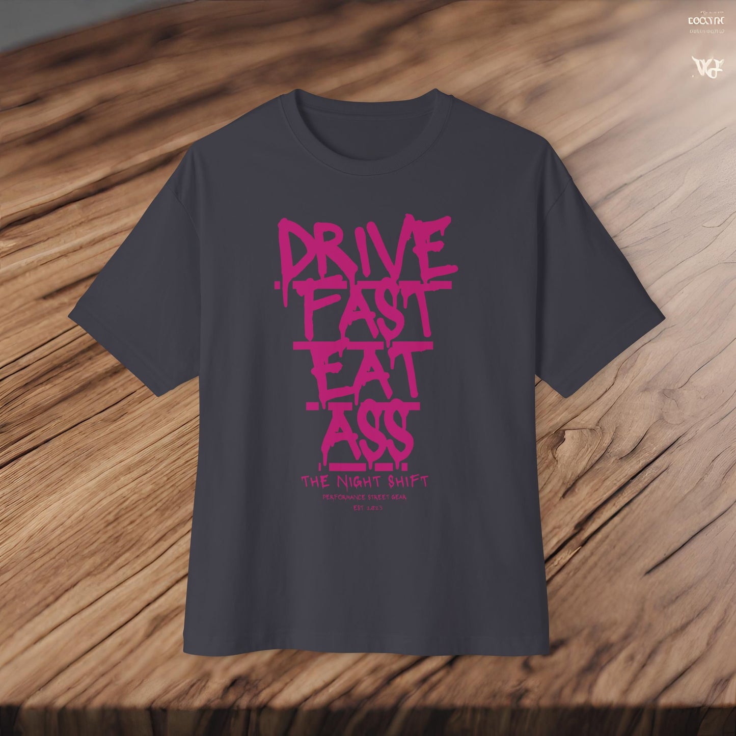 Drive Fast, Eat Ass-Premium, Ultra Soft Unisex Oversized Boxy Tee Printify by The Night Shift Automotive Apparel