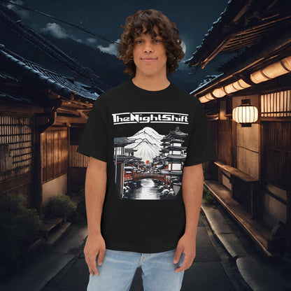 Mt Fuji-Premium, Ultra Soft Unisex Oversized Boxy Tee Black Printify by The Night Shift Automotive Apparel