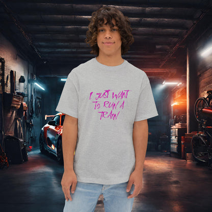 I Just Want To Run A Train-Premium, Ultra Soft Unisex Oversized Boxy Tee Athletic Heather Printify by The Night Shift Automotive Apparel