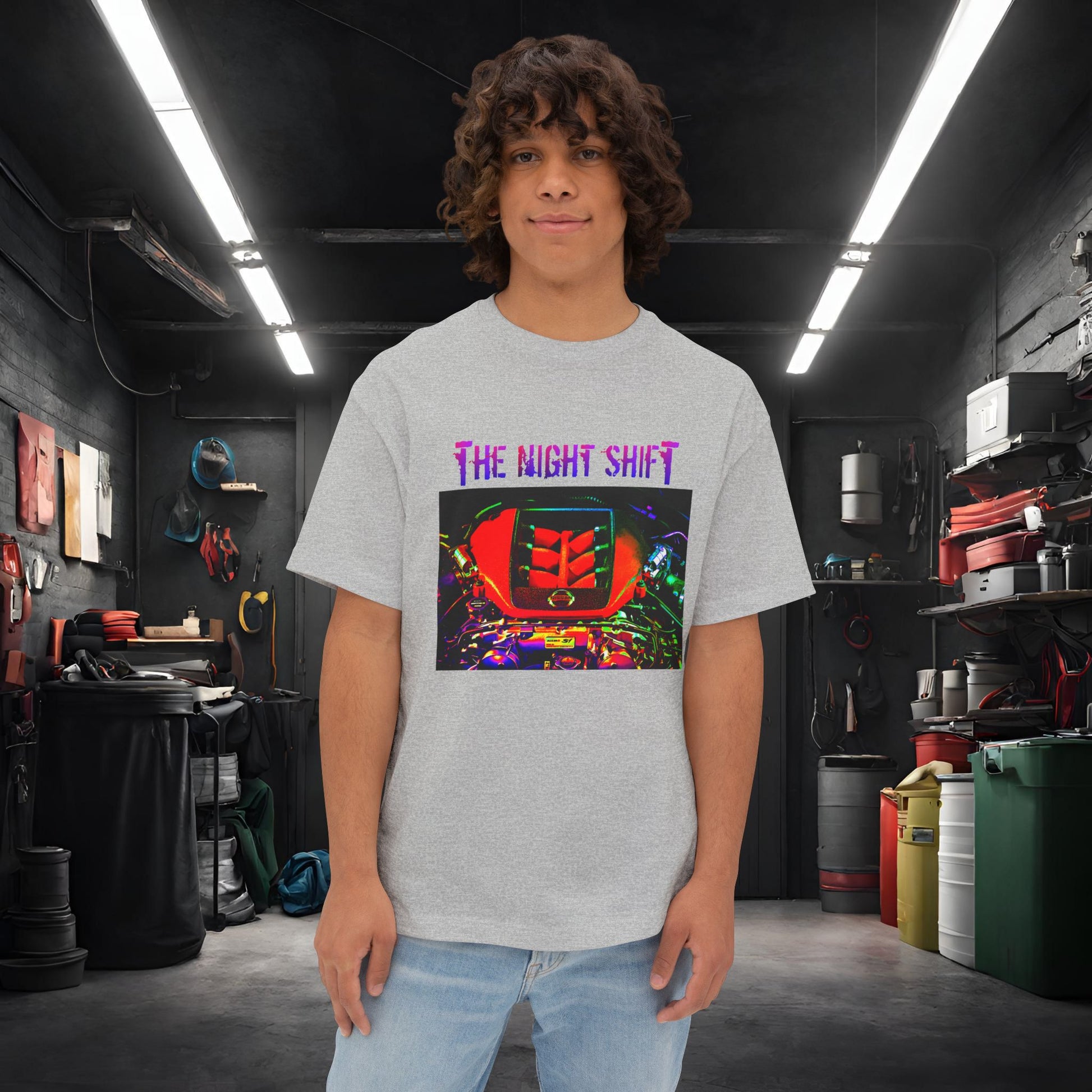 VR38DETT Synthwave-Premium, Ultra SoftUnisex Oversized Boxy Tee Athletic Heather Printify by The Night Shift Automotive Apparel