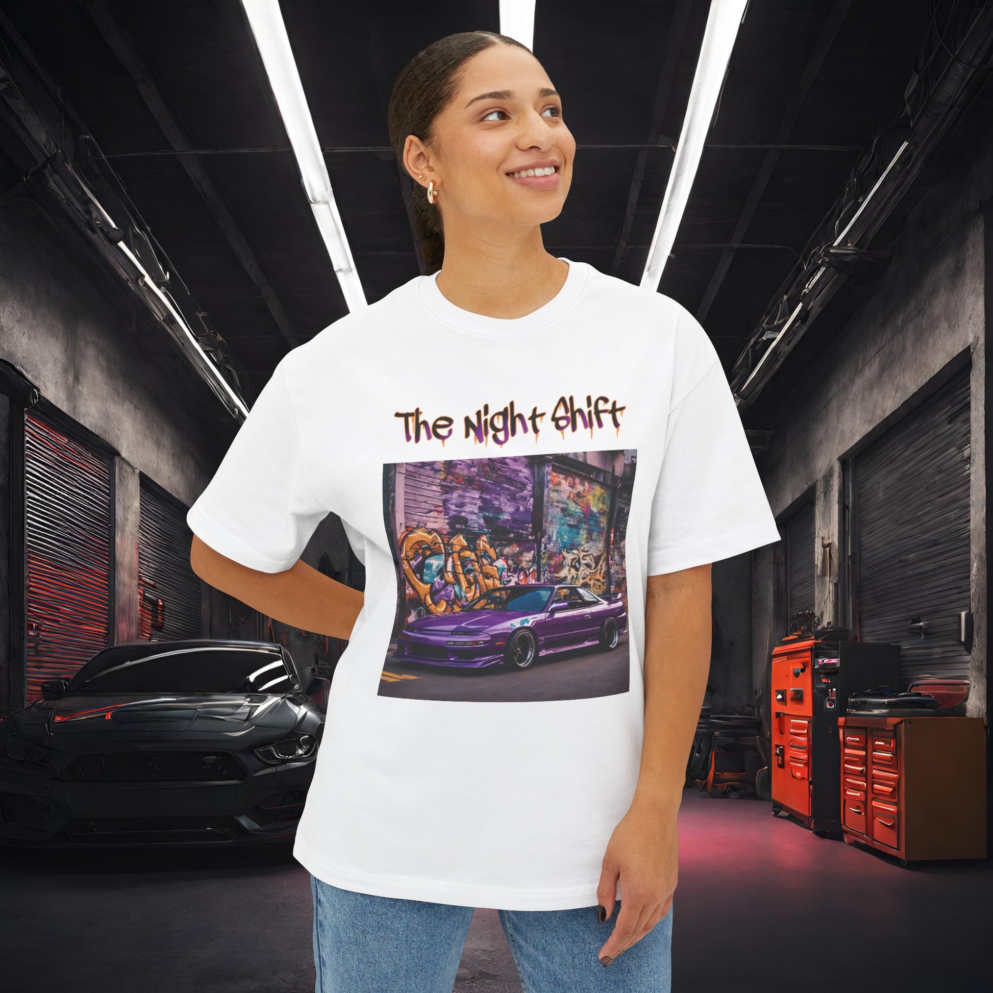 Nissan 240sx Graffiti-Premium, Ultra Soft Unisex Oversized Boxy Tee Printify by The Night Shift Automotive Apparel