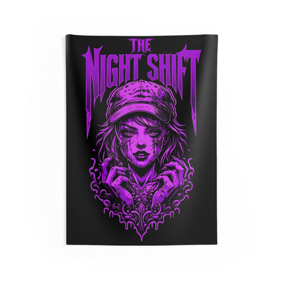 The Night Shift Demonic Promo Girl Indoor Wall Tapestries - Shop Banner 26" × 36" Printify by The Night Shift Automotive Apparel
