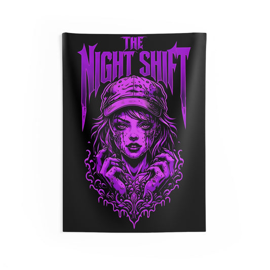 The Night Shift Demonic Promo Girl Indoor Wall Tapestries - Shop Banner 26" × 36" Printify by The Night Shift Automotive Apparel