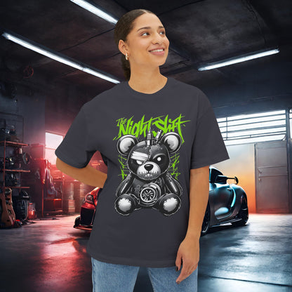 The Night Shift Tattered Teddy-Premium, Ultra Soft Unisex Oversized Boxy Tee Printify by The Night Shift Automotive Apparel