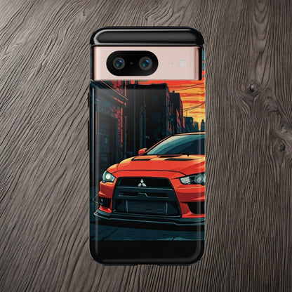 Mitsubishi Evo X Street Life-Dual Layer Ultra Tough Phone Case Google Pixel 8 Glossy Printify by The Night Shift Automotive Apparel