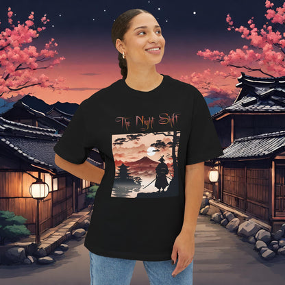 Samurai Volcano Silhouette-Premium, Ultra Soft Unisex Oversized Boxy Tee Printify by The Night Shift Automotive Apparel