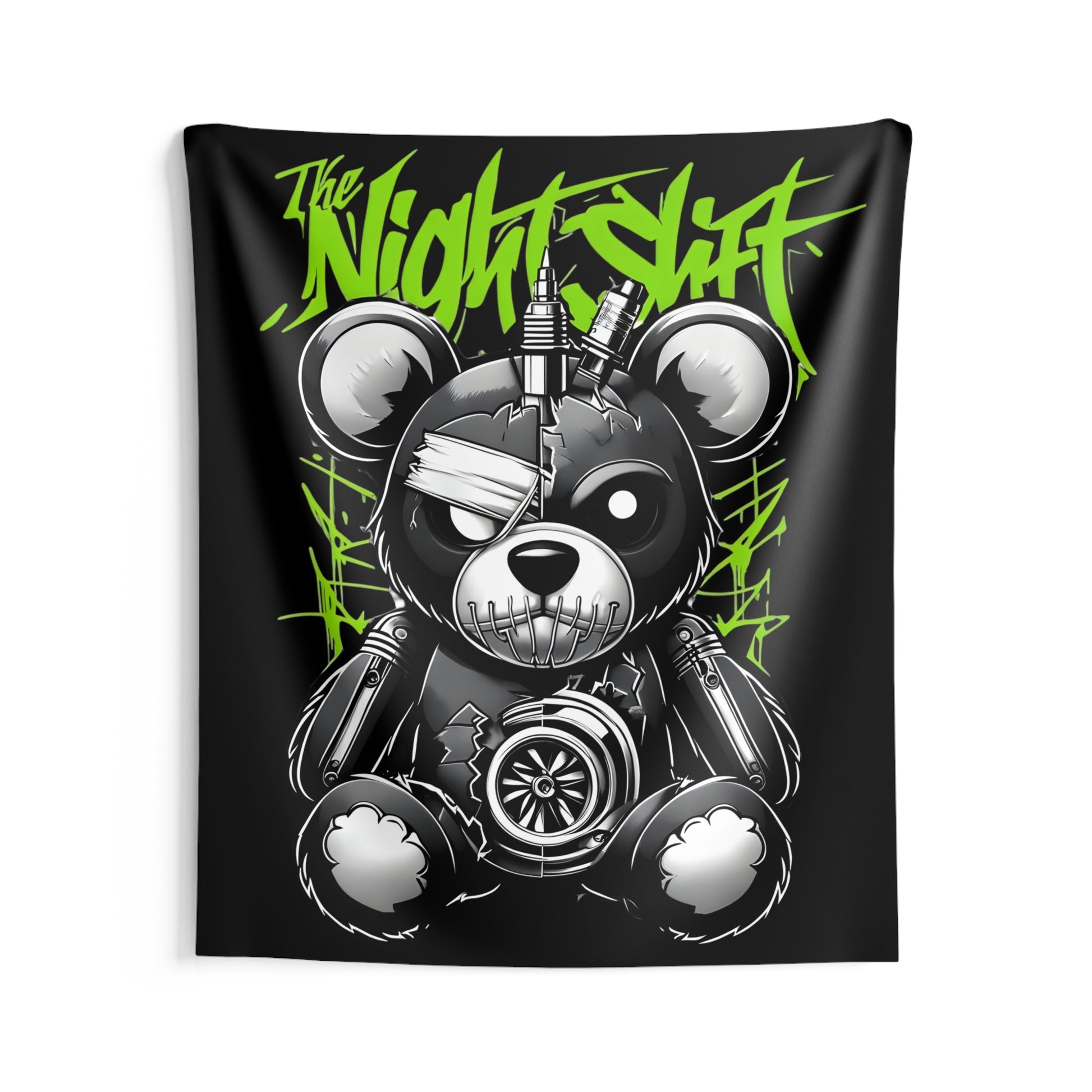 Tattered Teddy Indoor Wall Tapestries - Shop Banner 68" × 80" Printify by The Night Shift Automotive Apparel