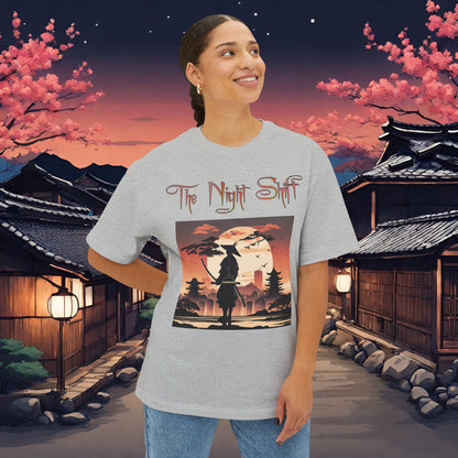 Samurai Full Moon Silhouette-Premium, Ultra Soft Unisex Oversized Boxy Tee Printify by The Night Shift Automotive Apparel