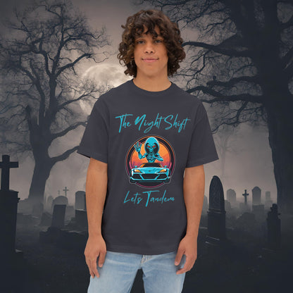Lets Tandem Alien-Premium, Ultra Soft Unisex Oversized Boxy Tee Dark Grey Printify by The Night Shift Automotive Apparel