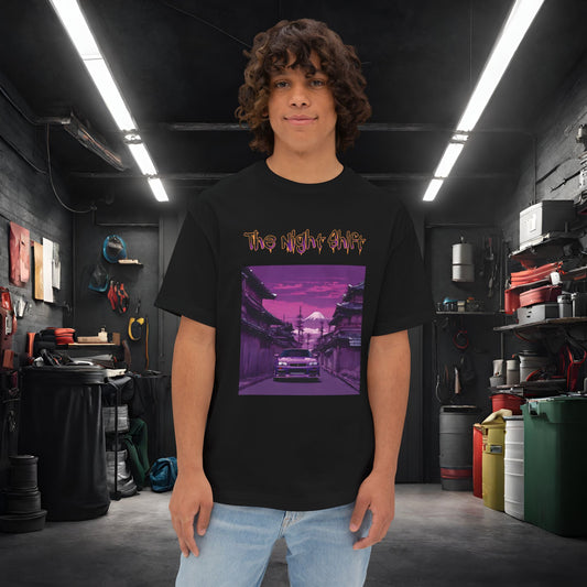 Nissan Skyline R34 Japanese Traditional Village-Premium, Ultra Soft Unisex Oversized Boxy Tee Black Printify by The Night Shift Automotive Apparel