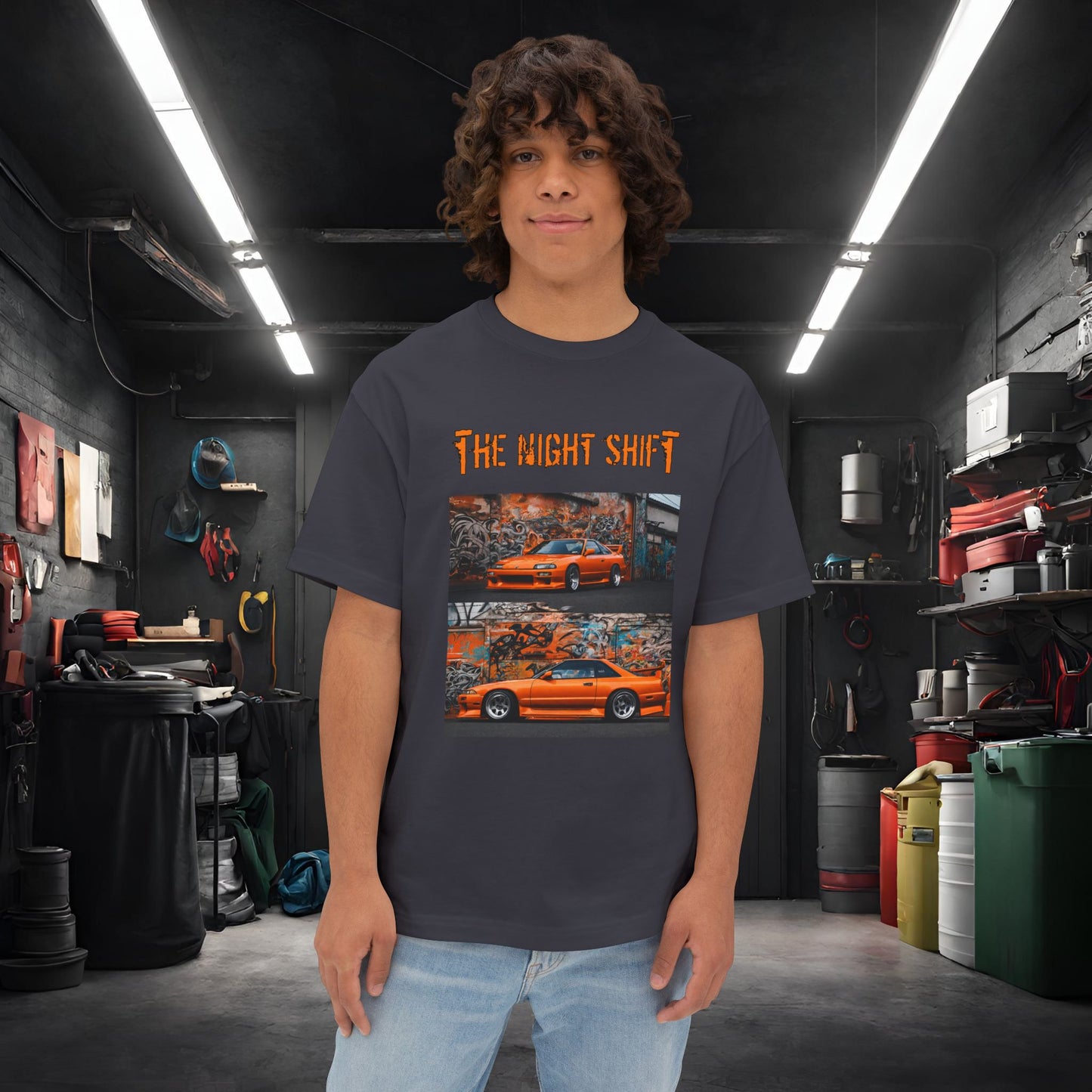 Nissan 240sx Graffiti-Premium, Ultra Soft Unisex Oversized Boxy Tee Dark Grey Printify by The Night Shift Automotive Apparel