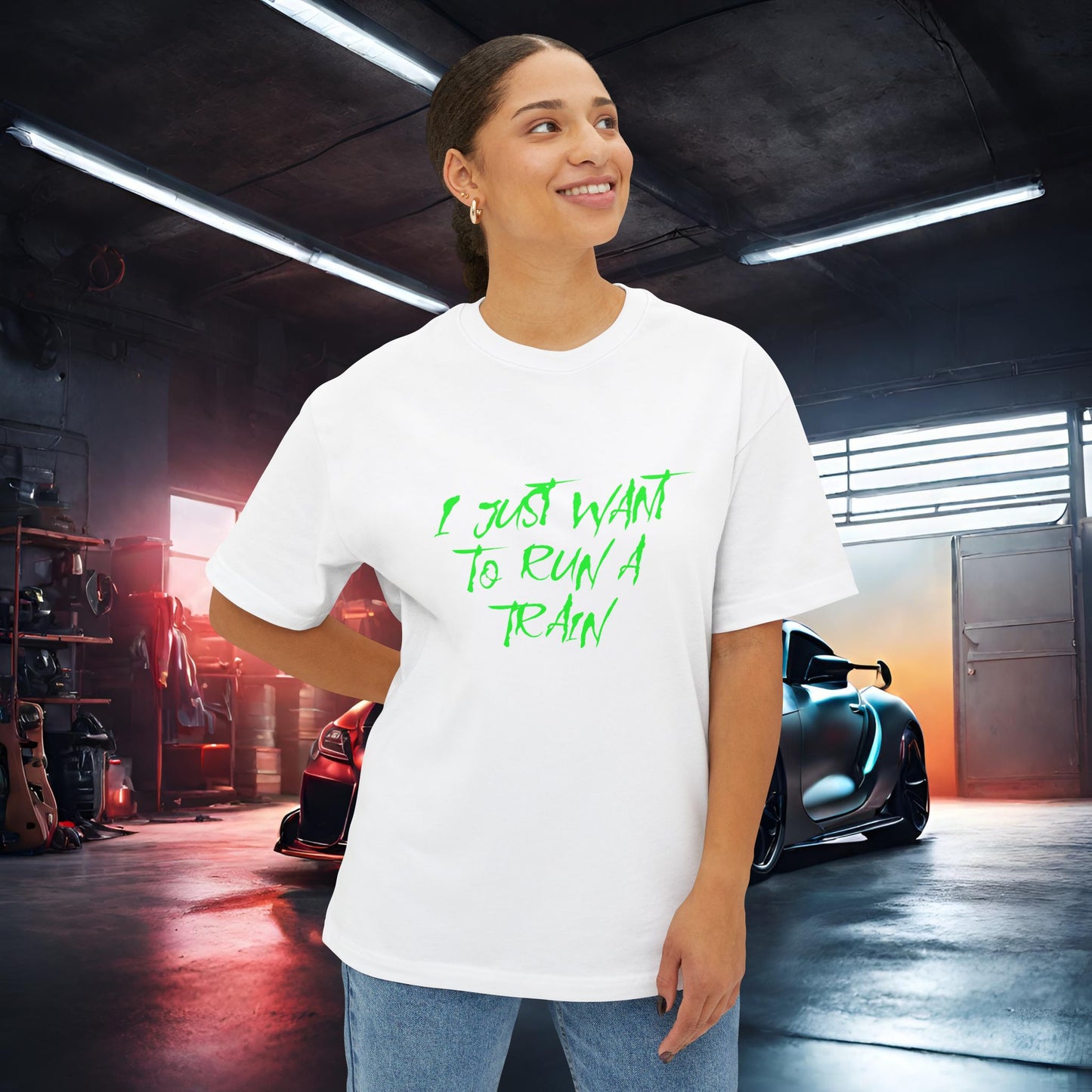 I Just Want To Run A Train-Premium, Ultra SoftUnisex Oversized Boxy Tee Printify by The Night Shift Automotive Apparel