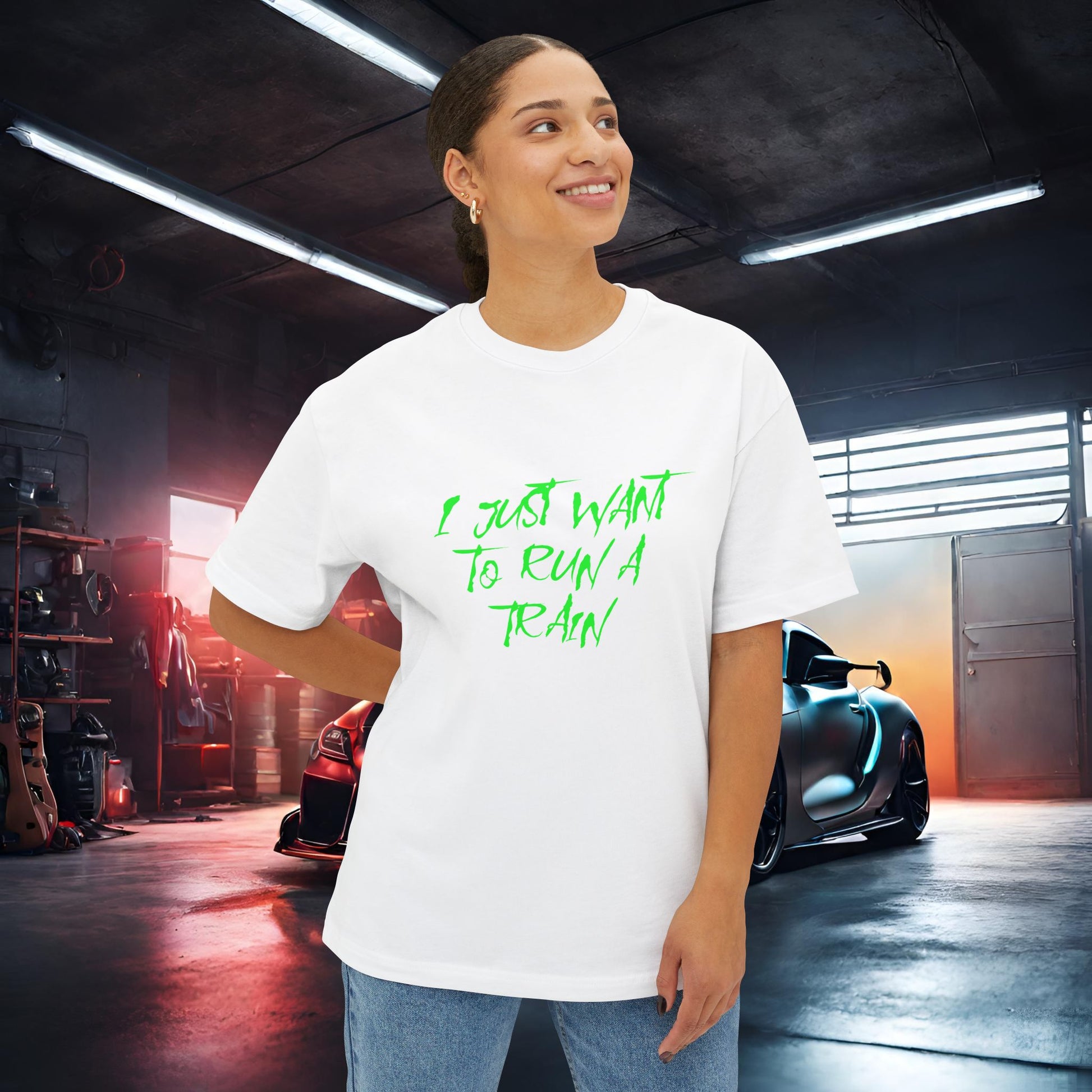 I Just Want To Run A Train-Premium, Ultra SoftUnisex Oversized Boxy Tee Printify by The Night Shift Automotive Apparel