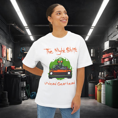 Undead Gearhead Zombie-Premium, Ultra Soft Unisex Oversized Boxy Tee Printify by The Night Shift Automotive Apparel