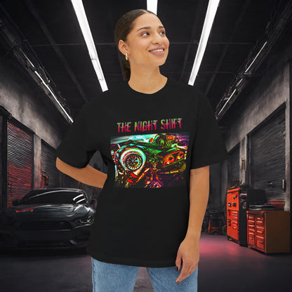 2JZ-GTE Single Turbo Synthwave-Premium, Ultra Soft Unisex Oversized Boxy Tee Printify by The Night Shift Automotive Apparel