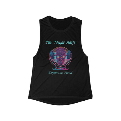 Dopamine Fiend - Women's Flowy Scoop Muscle Tank Top Black Printify by The Night Shift Automotive Apparel