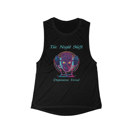 Dopamine Fiend - Women's Flowy Scoop Muscle Tank Top Black Printify by The Night Shift Automotive Apparel