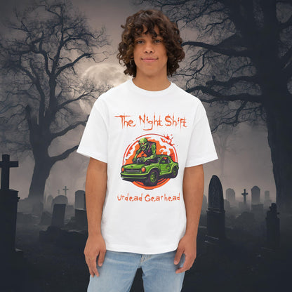 Undead Gearhead Zombie-Premium, Ultra Soft Unisex Oversized Boxy Tee White Printify by The Night Shift Automotive Apparel