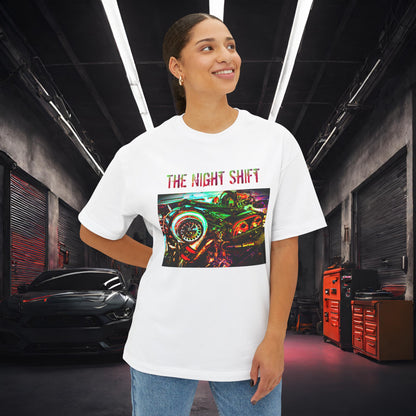 2JZ-GTE Single Turbo Synthwave-Premium, Ultra Soft Unisex Oversized Boxy Tee Printify by The Night Shift Automotive Apparel