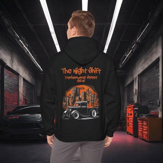 1930's Hot Rod Pick Up Urban Streets-Premium, Ultra Soft Unisex Hoodie Black Printify by The Night Shift Automotive Apparel