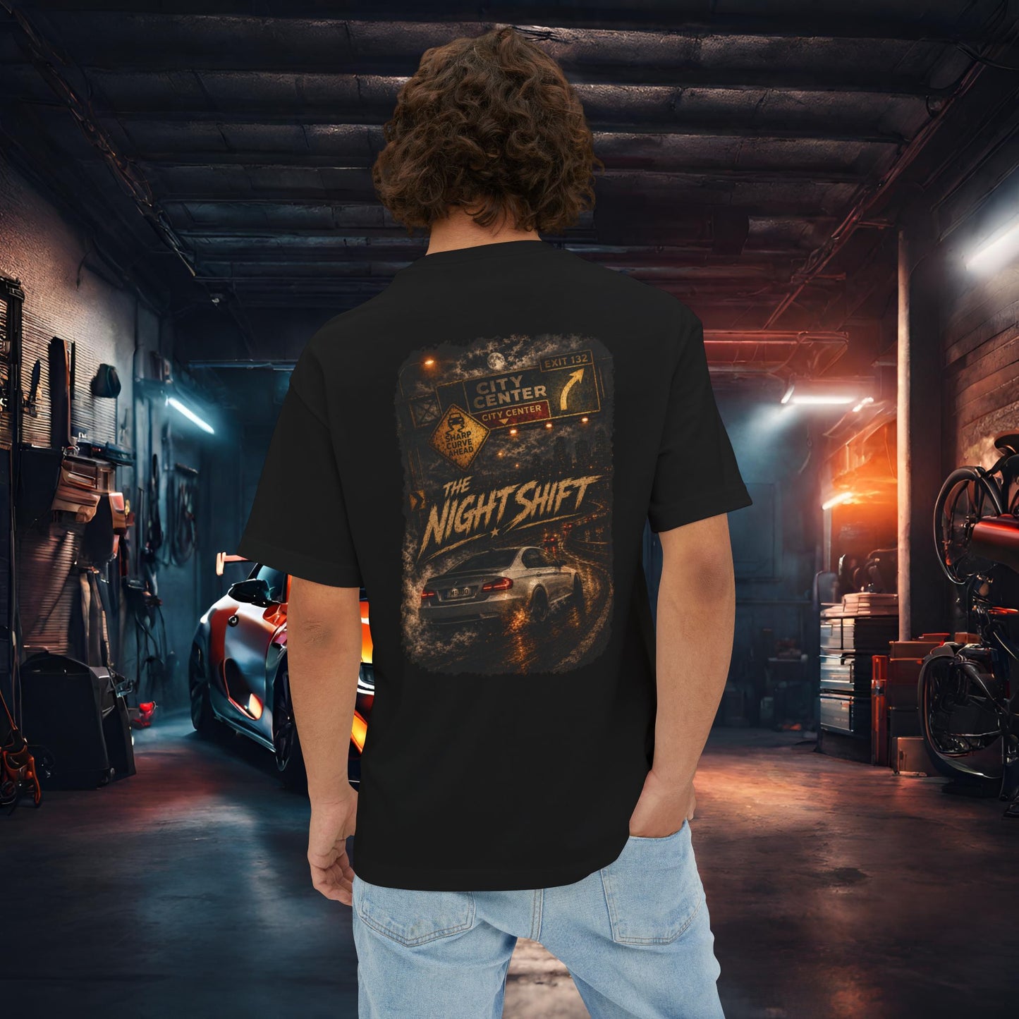 BMW M3 E90 Street Drift-Premium, Ultra Soft Unisex Oversized Boxy Tee Black Printify by The Night Shift Automotive Apparel