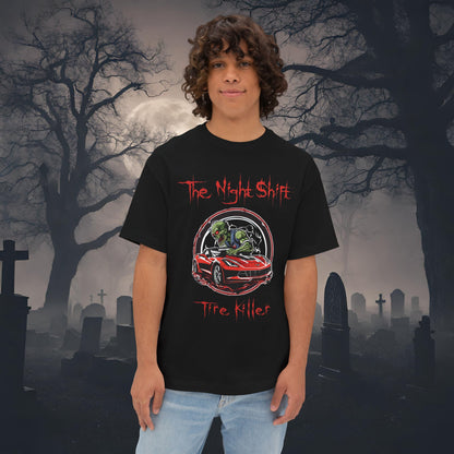 Tire Killer Zombie Corvette-Premium, Ultra Soft Unisex Oversized Boxy Tee Black Printify by The Night Shift Automotive Apparel