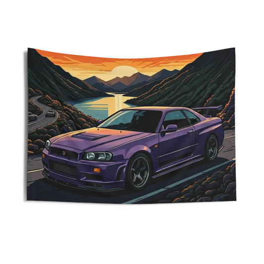 Nissan Skyline R34 Indoor Wall Tapestries - Shop Banner 36" × 26" Printify by The Night Shift Automotive Apparel