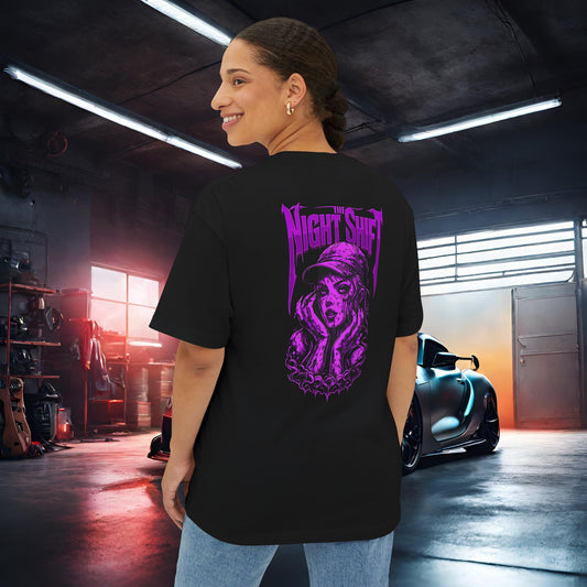 The Night Shift Demonic Piston Princess-Premium, Ultra Soft Unisex Oversized Boxy Tee Black Printify by The Night Shift Automotive Apparel