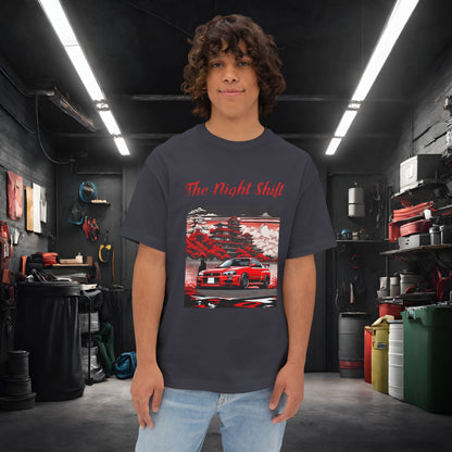 Nissan Skyline R34 Cherry Blossom-Premium, Ultra Soft, Unisex Oversized Boxy Tee Dark Grey Printify by The Night Shift Automotive Apparel