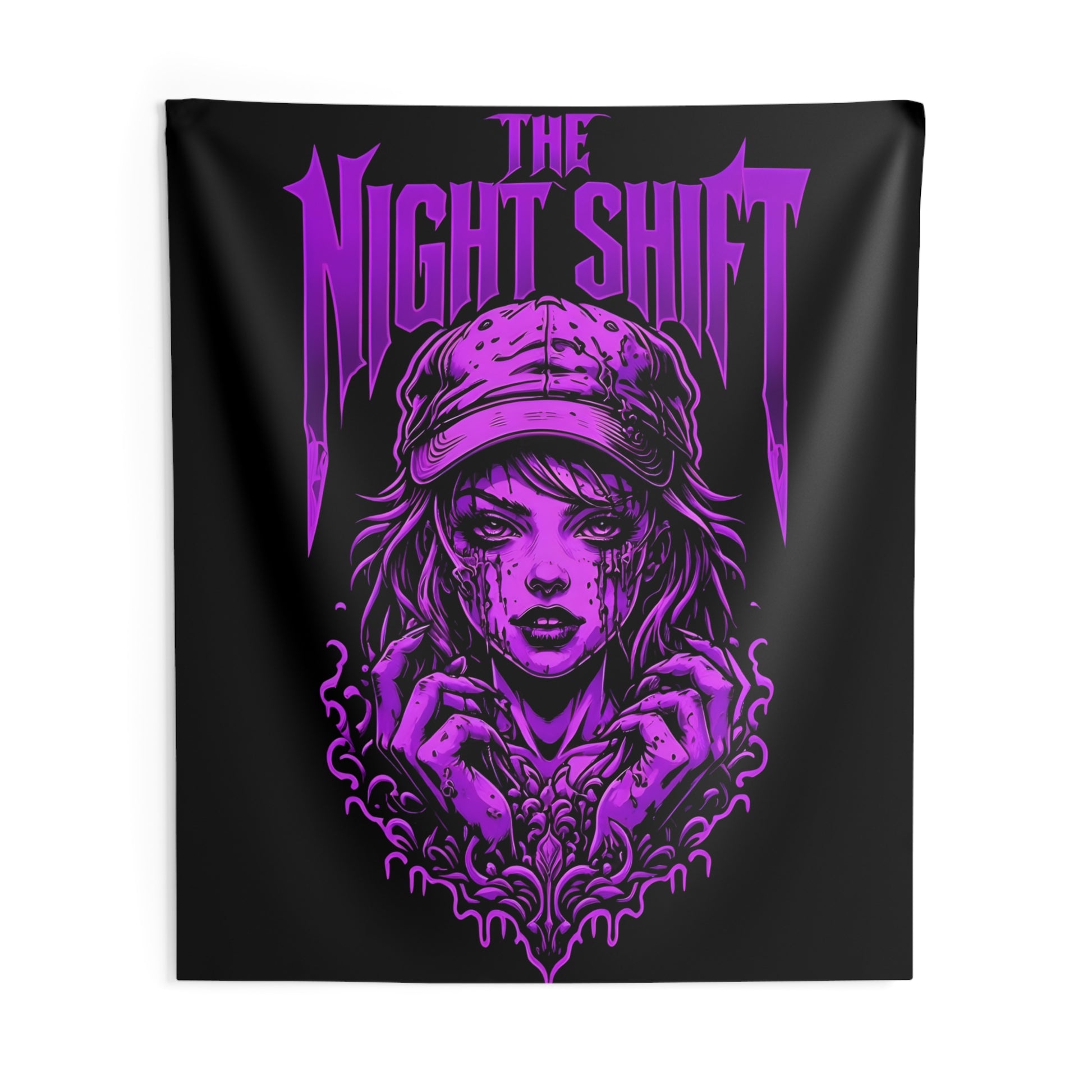 The Night Shift Demonic Promo Girl Indoor Wall Tapestries - Shop Banner 88" × 104" Printify by The Night Shift Automotive Apparel
