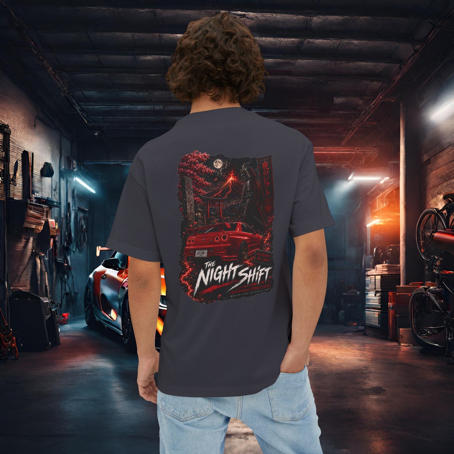 Nissan Skyline R34 Owners Custom-Premium, Ultra Soft Unisex Oversized Boxy Tee Dark Grey Printify by The Night Shift Automotive Apparel