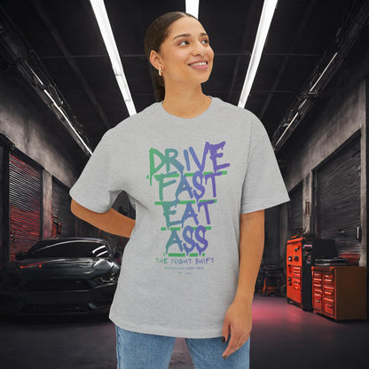 Drive Fast, Eat Ass-Premium, Ultra Soft Unisex Oversized Boxy Tee Printify by The Night Shift Automotive Apparel