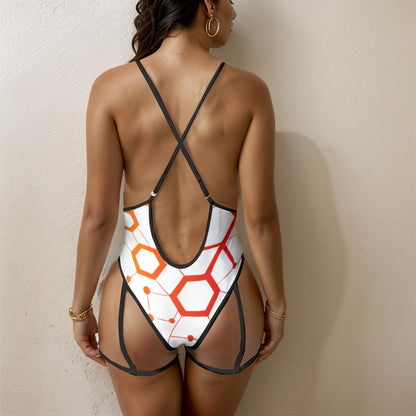 Geometric-Women's Sexy Lace One Piece Bathing Suit (White/Black) Yoycol by The Night Shift Automotive Apparel