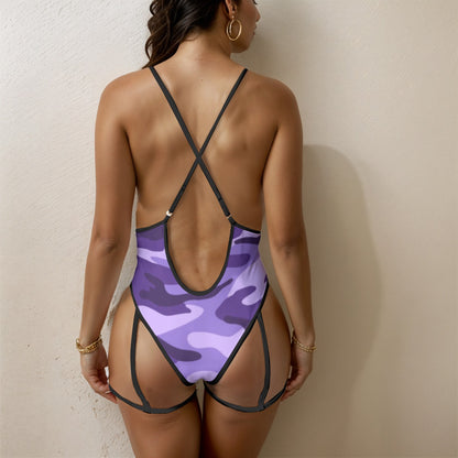 Purple Camo-Women's Sexy Lace One Piece Bathing Suit (Black Lace) Yoycol by The Night Shift Automotive Apparel