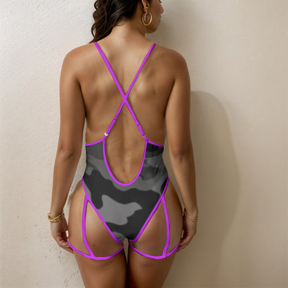 Black Camo-Women's Sexy Lace One Piece Bathing Suit (Purple Lace) Yoycol by The Night Shift Automotive Apparel