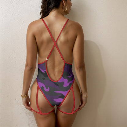 Purple Camo-Women's Sexy Lace One Piece Bathing Suit (Red Lace) Yoycol by The Night Shift Automotive Apparel