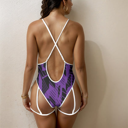 Purple Abstract-Women's Sexy Lace One Piece Bathing Suit (White Lace) Yoycol by The Night Shift Automotive Apparel