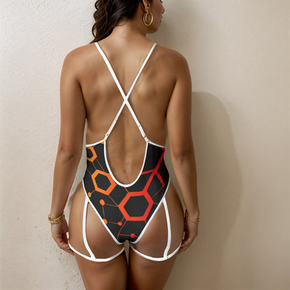 Geometric-Women's Sexy Lace One Piece Bathing Suit (Black/White) Yoycol by The Night Shift Automotive Apparel