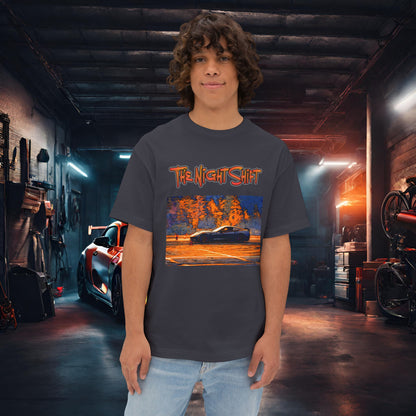 Chevy Corvette C7 Drifting Nedco NHMS-Premium, Ultra Soft Unisex Oversized Boxy Tee Dark Grey Printify by The Night Shift Automotive Apparel