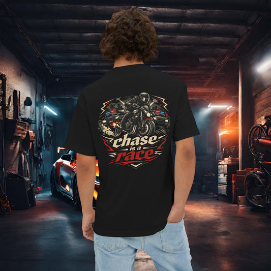Chase Is A Race-Premium, Ultra Soft Unisex Oversized Boxy Tee Black Printify by The Night Shift Automotive Apparel