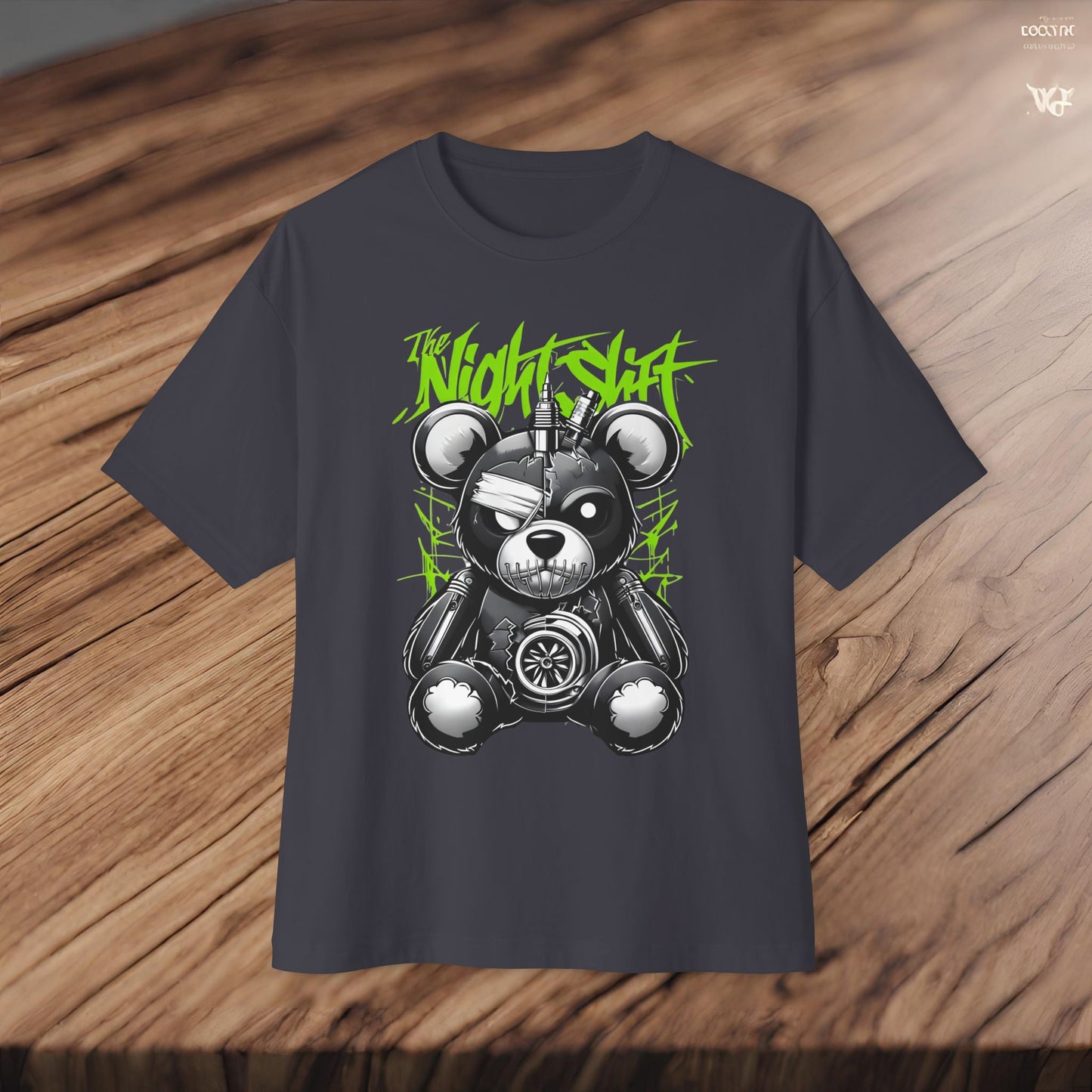The Night Shift Tattered Teddy-Premium, Ultra Soft Unisex Oversized Boxy Tee Printify by The Night Shift Automotive Apparel