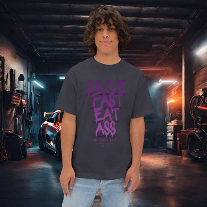 Drive Fast, Eat Ass-Premium, Ultra Soft Unisex Oversized Boxy Tee Dark Grey Printify by The Night Shift Automotive Apparel
