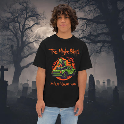 Undead Gearhead Zombie-Premium, Ultra Soft Unisex Oversized Boxy Tee Black Printify by The Night Shift Automotive Apparel