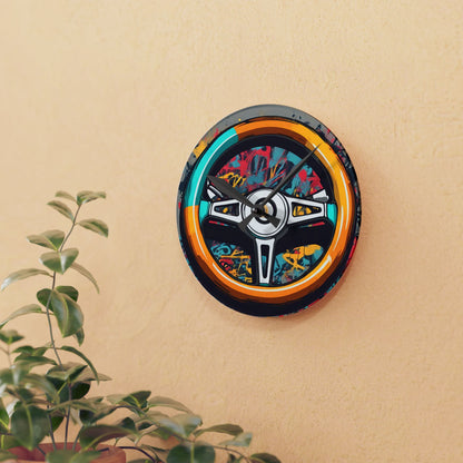 Steering Wheel-Acrylic Wall Clock Printify by The Night Shift Automotive Apparel